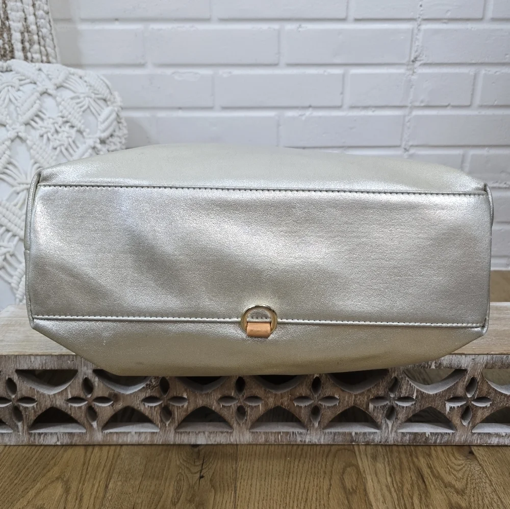 Milagros Silver Shimmer and Tan Large Hobo Bag Softshell